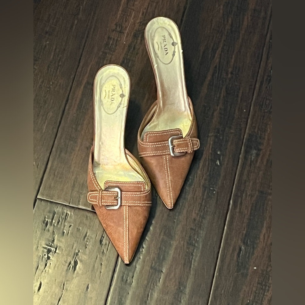 Prada Brown Leather Pointed Mules Sz. 38
